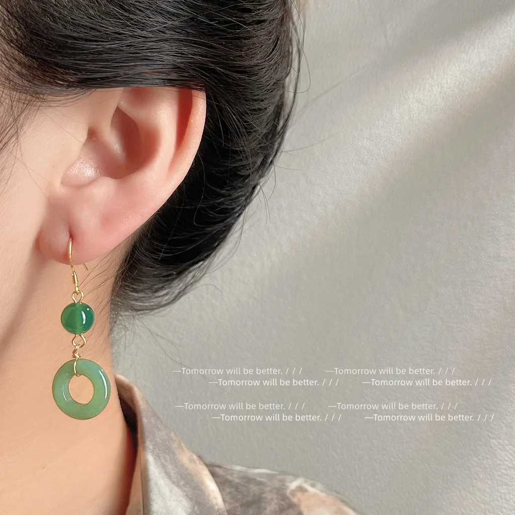 Vintage Fashion Stores - Green Real Jade Ring Earrings Lucky