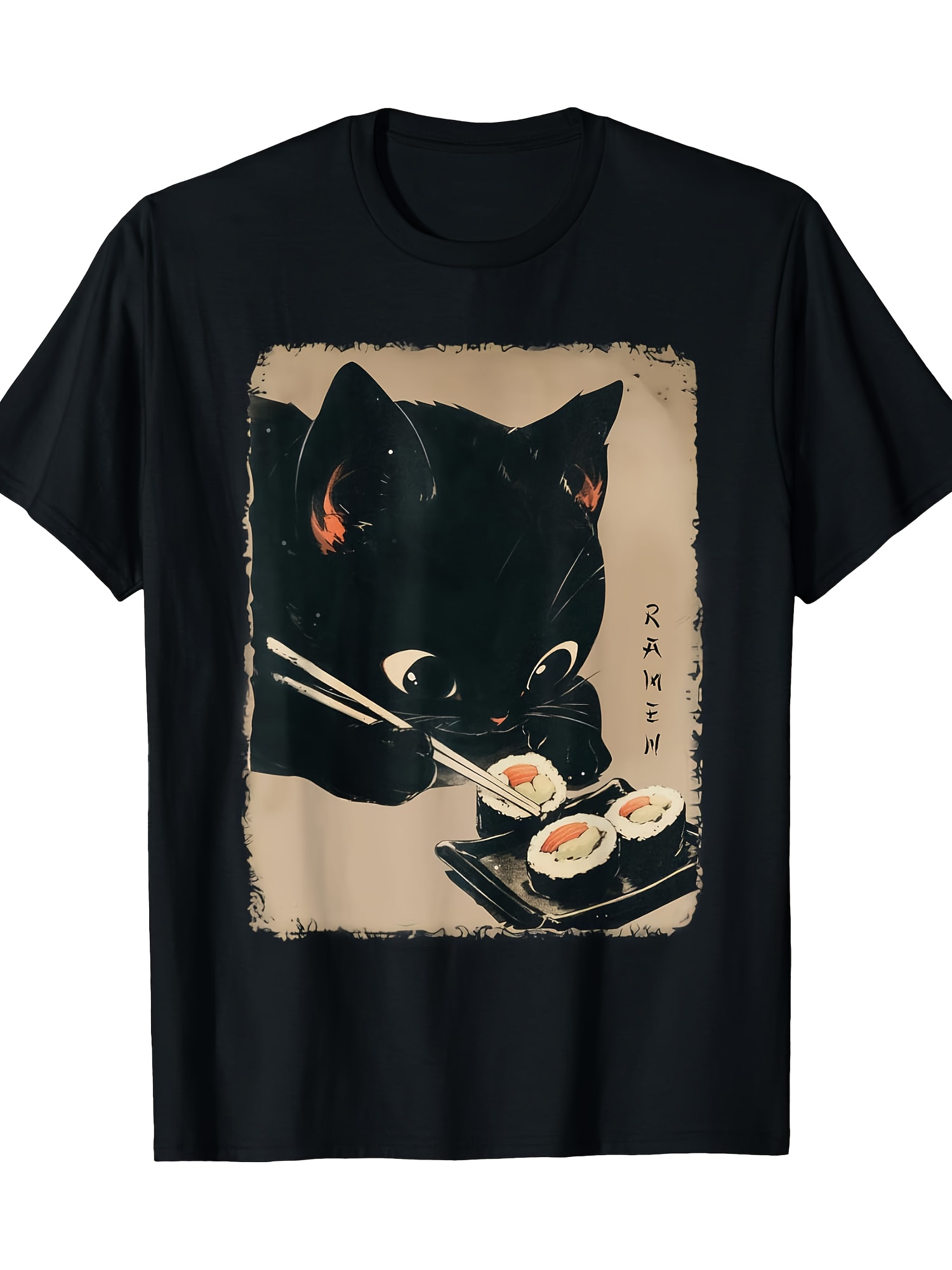 Vintage Fashion Illustration - Vintage Men's Black Graphic T-Shirt Black