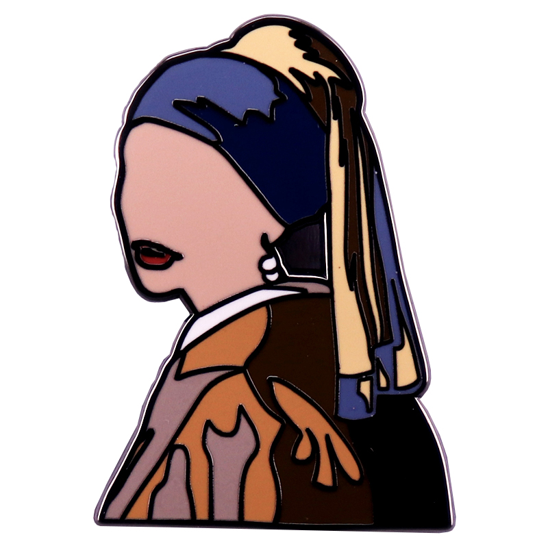 Vintage Fashion Illustration - Girl with a Pearl Earring Enamel