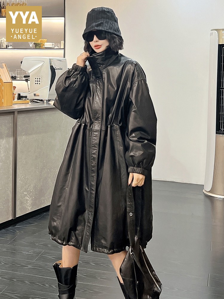Vintage Trench Coat - Vintage Women Winter Cowhide Genuine Leather