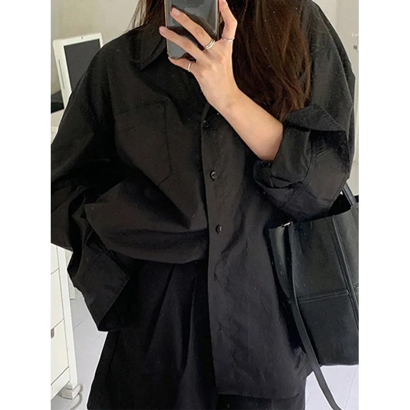 Vintage Fashion Trends - Spring Black Loose Shirt Tops Polo