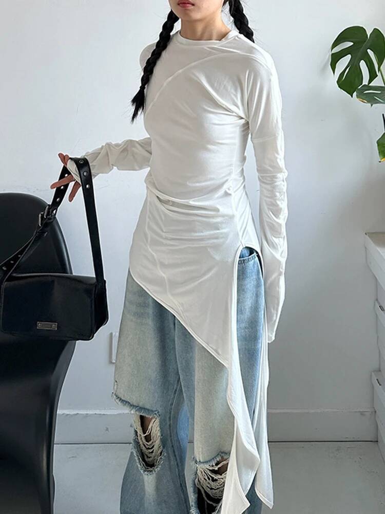 Hem Women White Irregular Eleg - Vintage Fashion Build 评论和价格