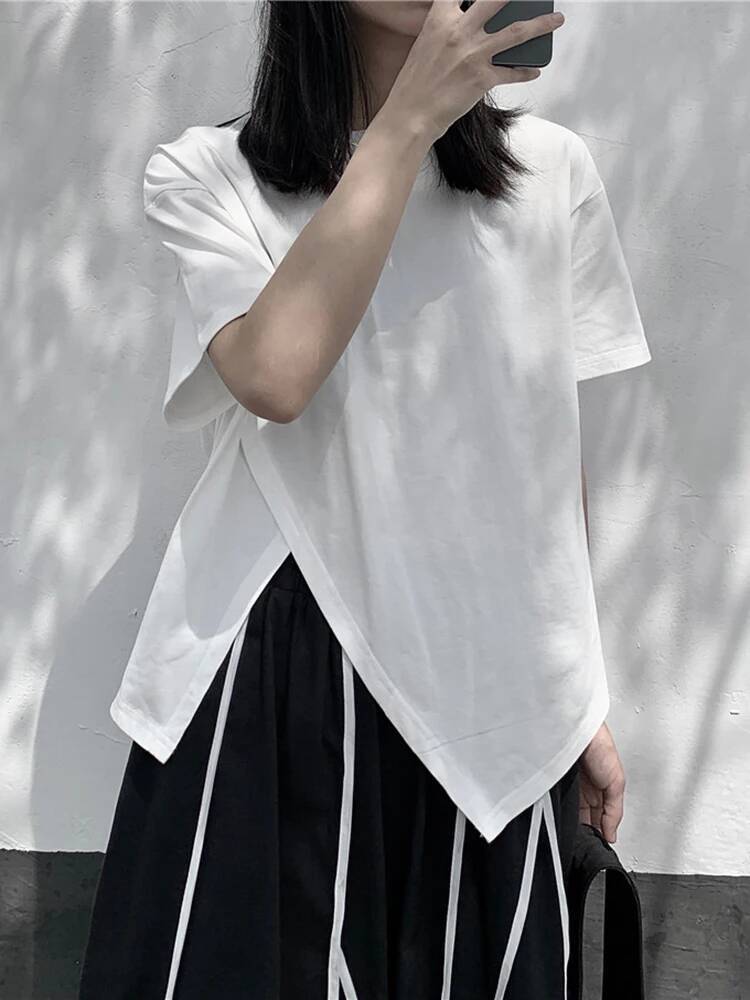 Irregular Women White Slit Hem - Vintage Fashion Build 评论和价格