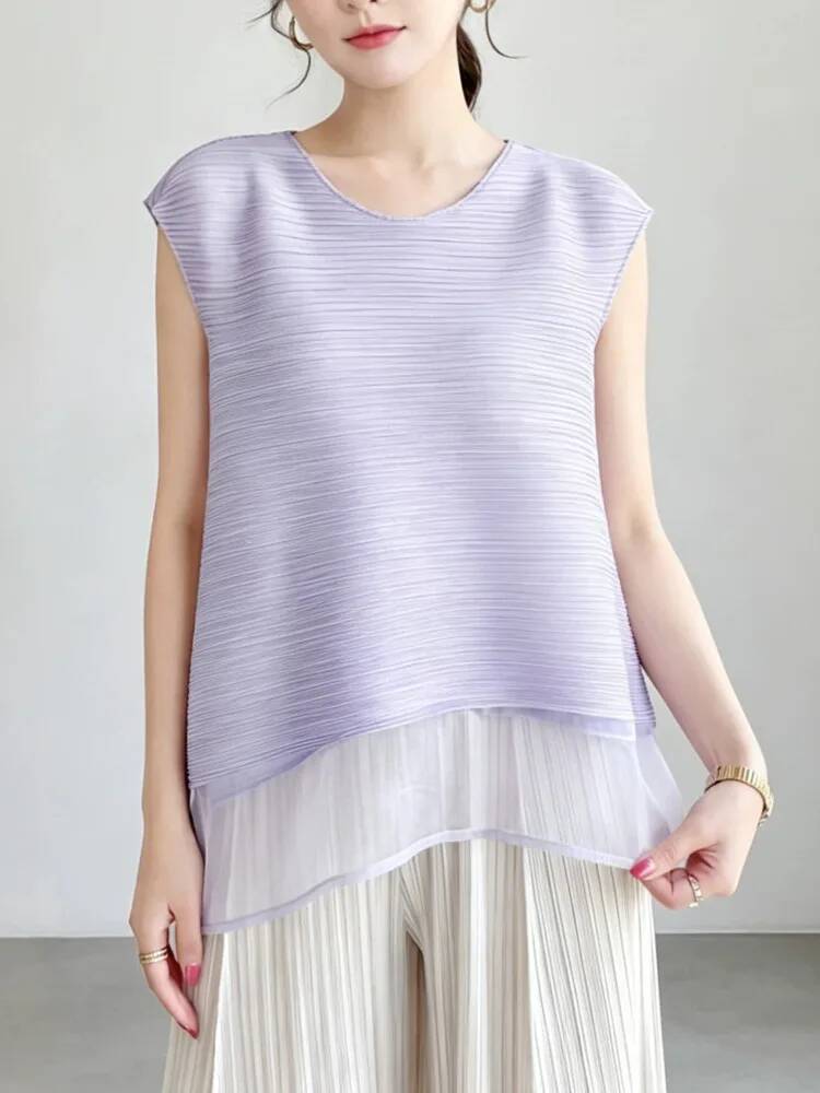 Fashion Mesh Patchwork Pleated - Vintage Fashion Build 评论和价格