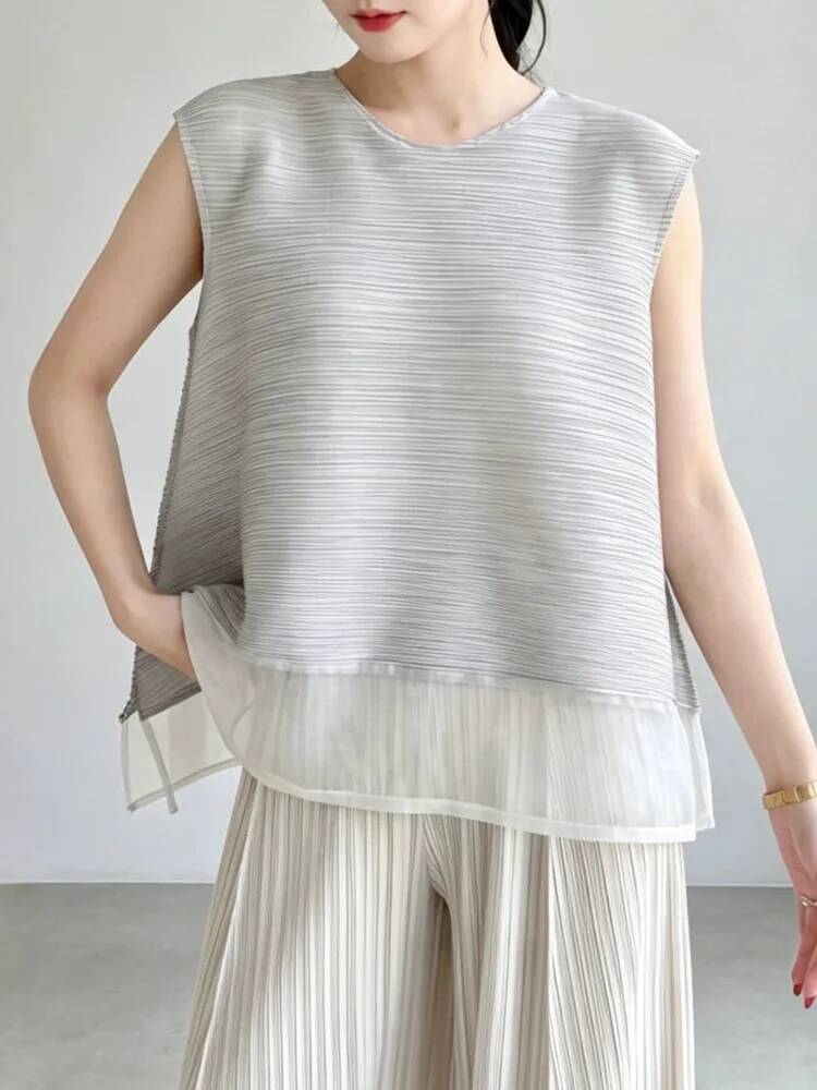 Fashion Mesh Patchwork Pleated - Vintage Fashion Build 评论和价格